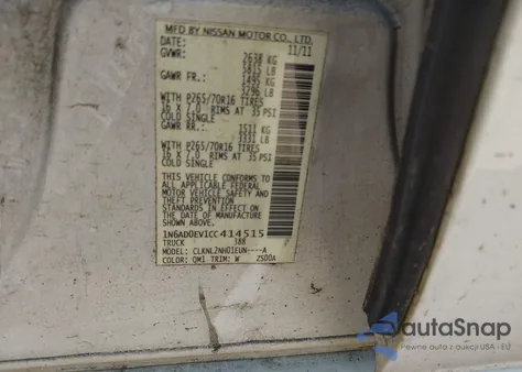 2012 Nissan Frontier Sv from USA, damaged, VIN 1N6AD0EV1CC414515